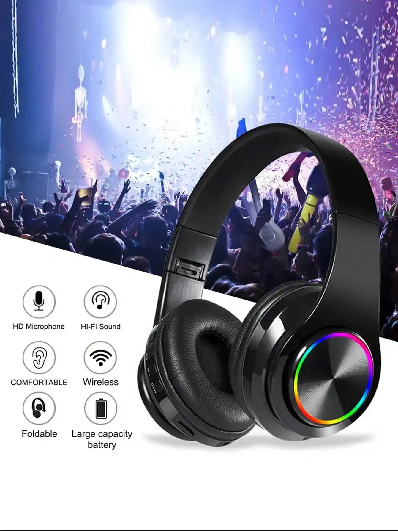 VIKEFON RGB Gaming Headphones Wireless Bluetooth With Microphone