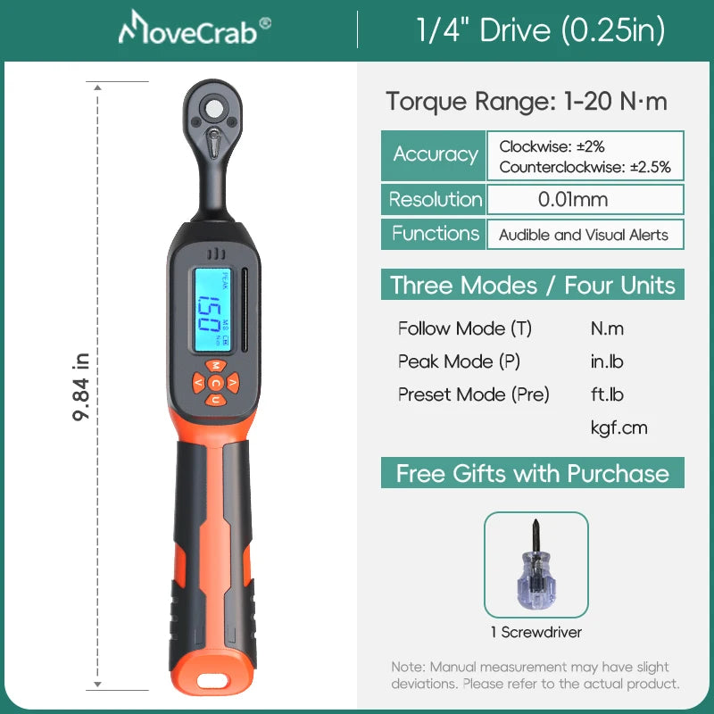 MoveCrab Digital Torque Wrench 1 to 340 Nm with LEDs
