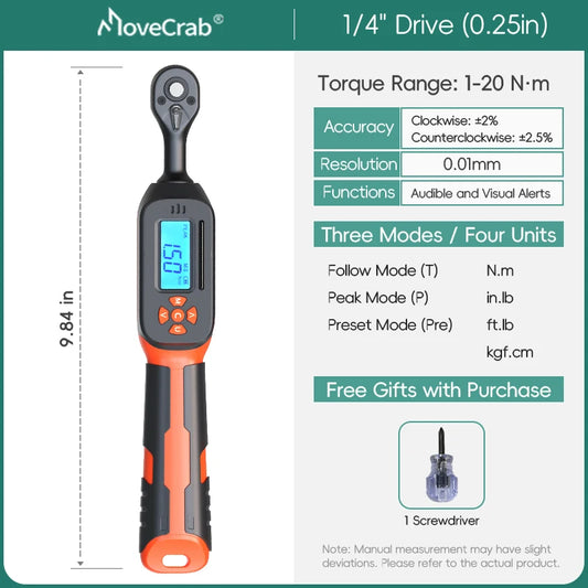 MoveCrab Digital Torque Wrench 1 to 340 Nm with LEDs
