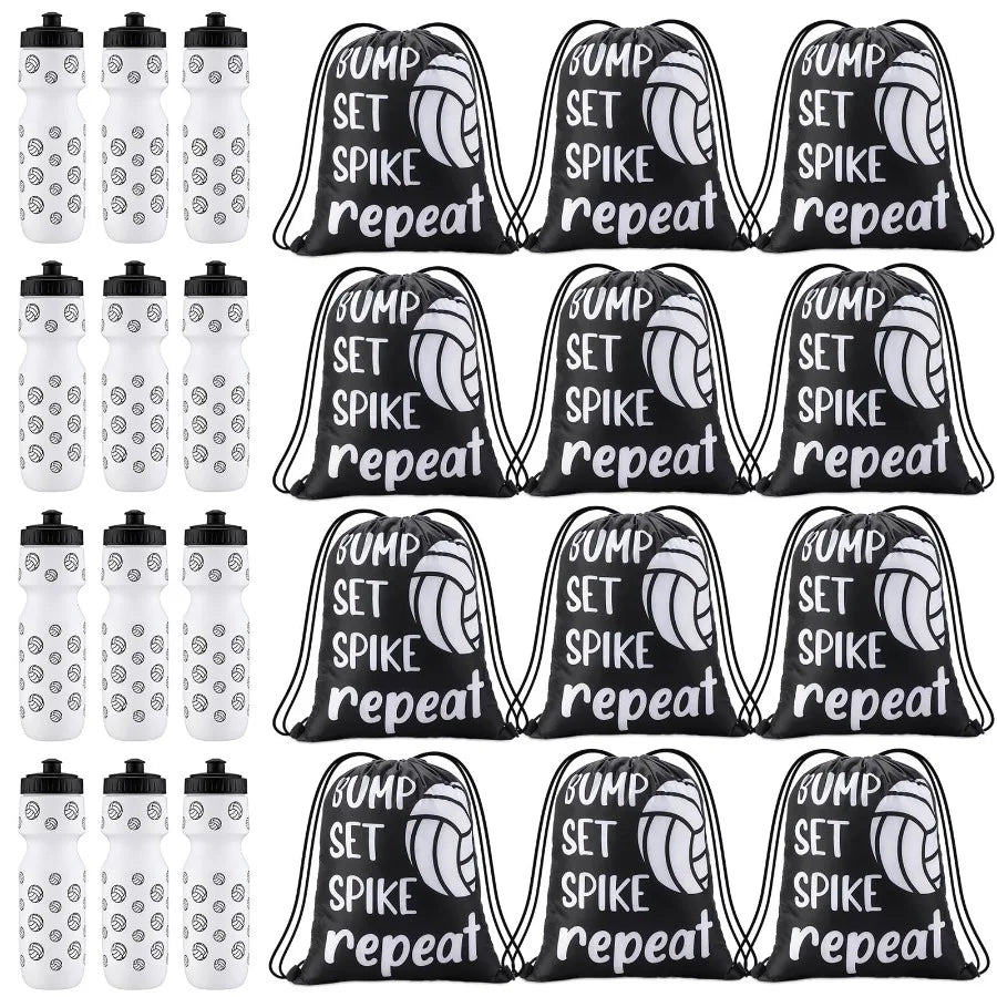 Volleyball Sports Water Bottle With Drawstring Bag Set