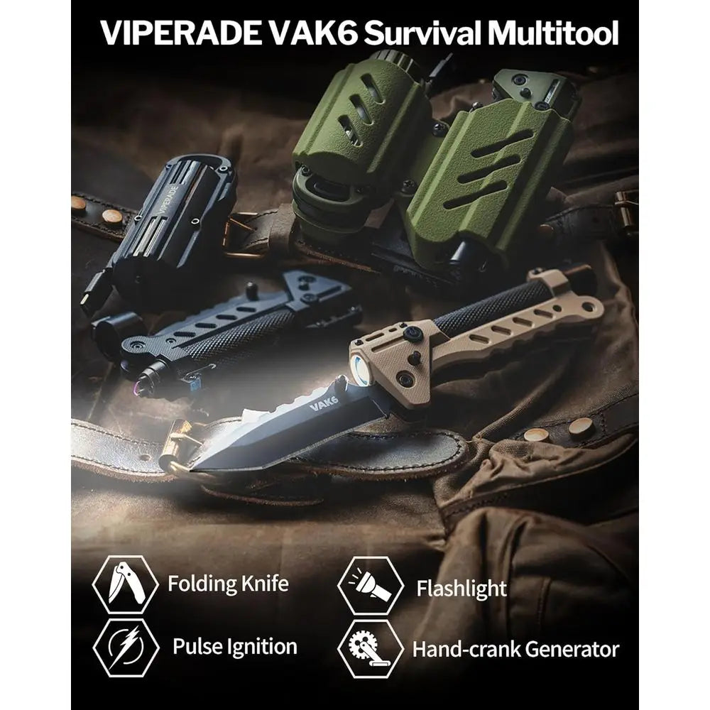Survival Multitool With Folding Knife, LED Flashlight, Hand Crank Generator
