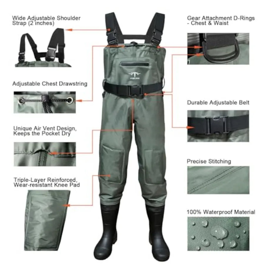 Chest Waders 2 Ply Nylon PVC Waterproof Fishing And Hunting