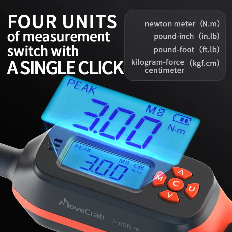 MoveCrab Digital Torque Wrench 1 to 340 Nm with LEDs