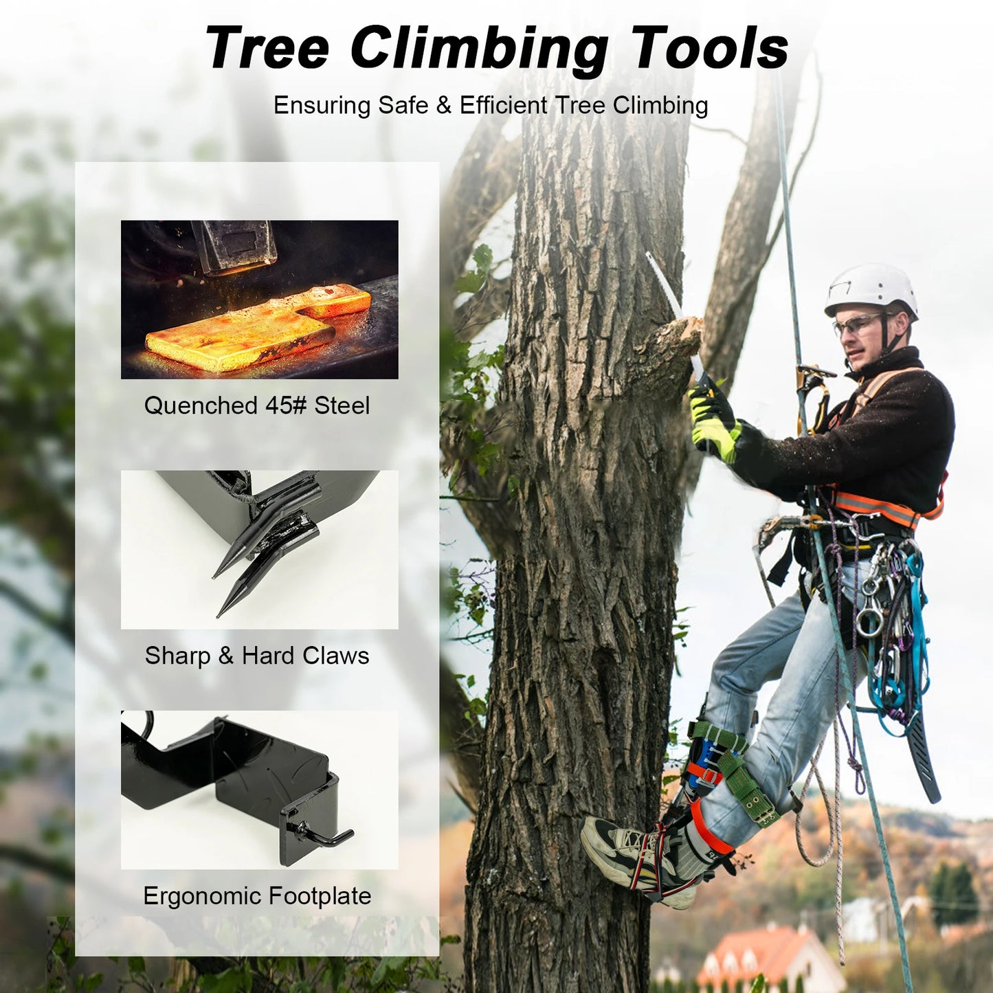 Tree Climbing Spikes Kit With Safety Harness Arborist Gear 220Lbs