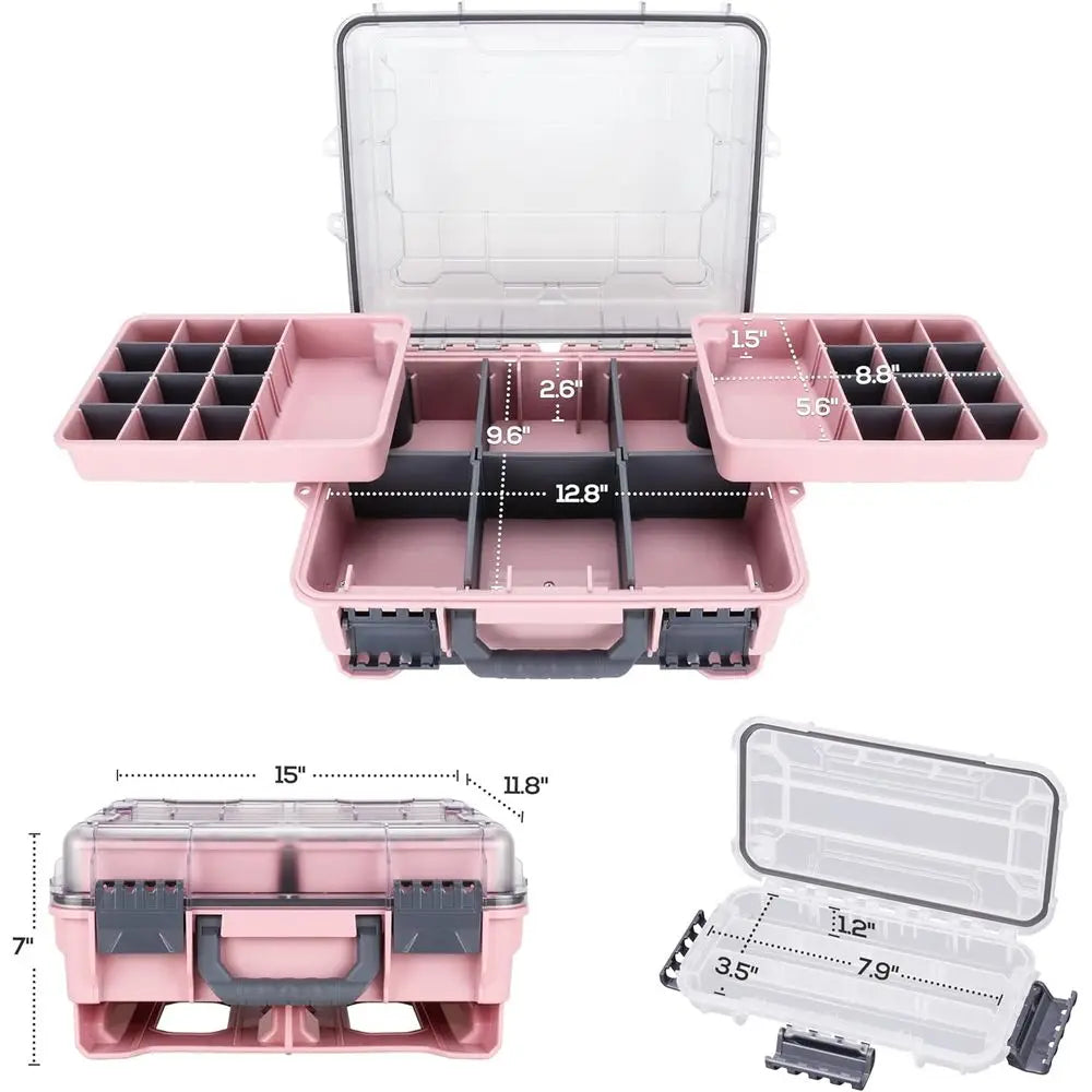 Portable Waterproof Fishing Tackle Box With Double Compartments