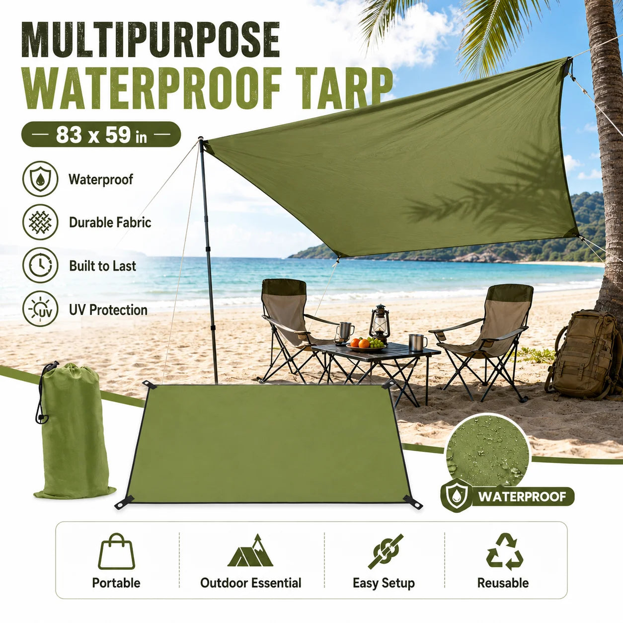 Durable Outdoor Waterproof Tarp Camping Shelter Ground Sheet With Grommets