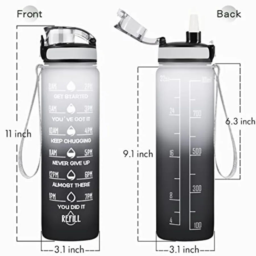 Motivational Water Bottle Leakproof BPA Free Times To Drink Straw