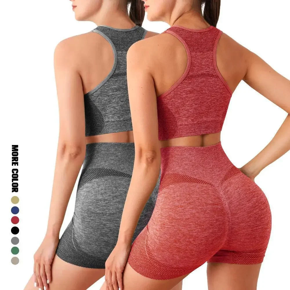 Yoga Set Women Sports Bra Shorts Leggings Seamless Workout Wear