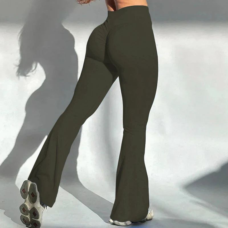 Women Yoga Flare Trousers High Waist Wide Leg With Pockets