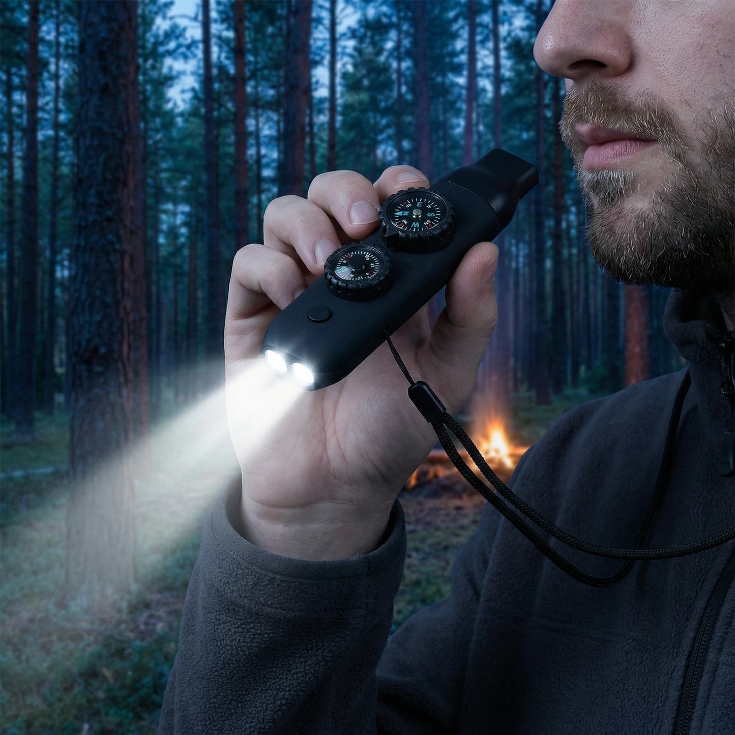 7-In-1 Survival Emergency Whistle With Compass And Lanyard
