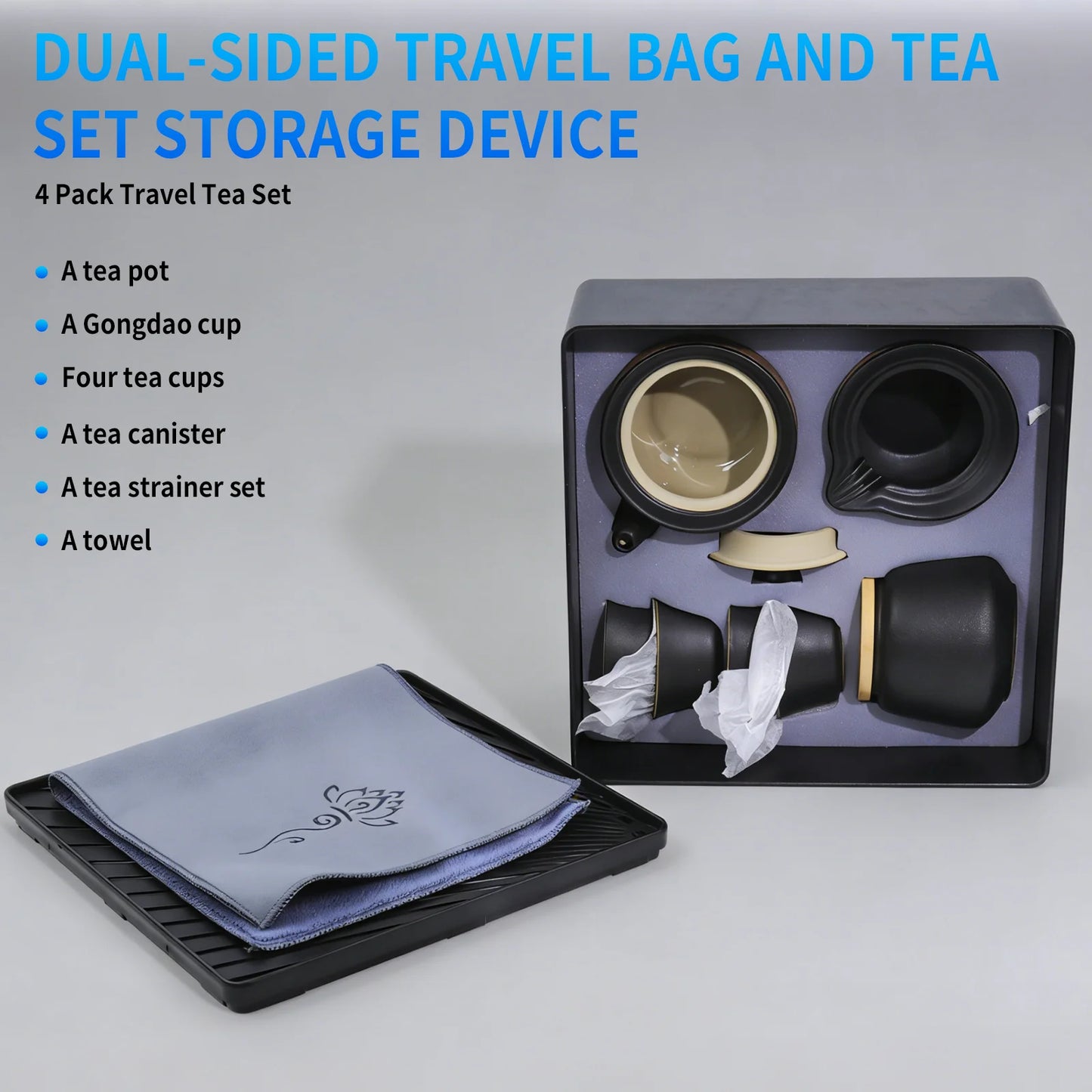 Portable Travel Tea Set For Outdoor Brewing With Four Cups