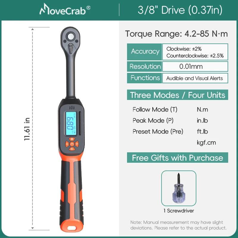 MoveCrab Digital Torque Wrench 1 to 340 Nm with LEDs