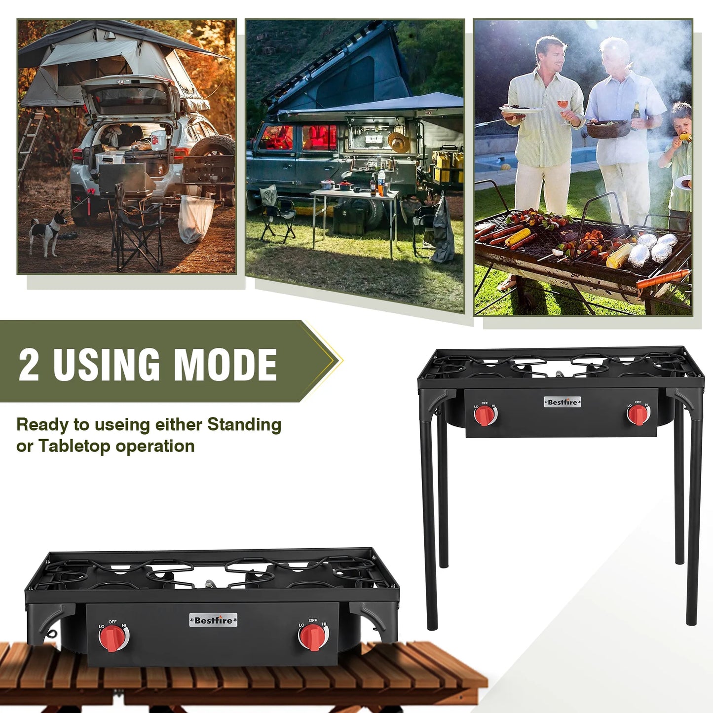 Bestfire 2 Burner Camping Stove Propane Grill 150000 BTU