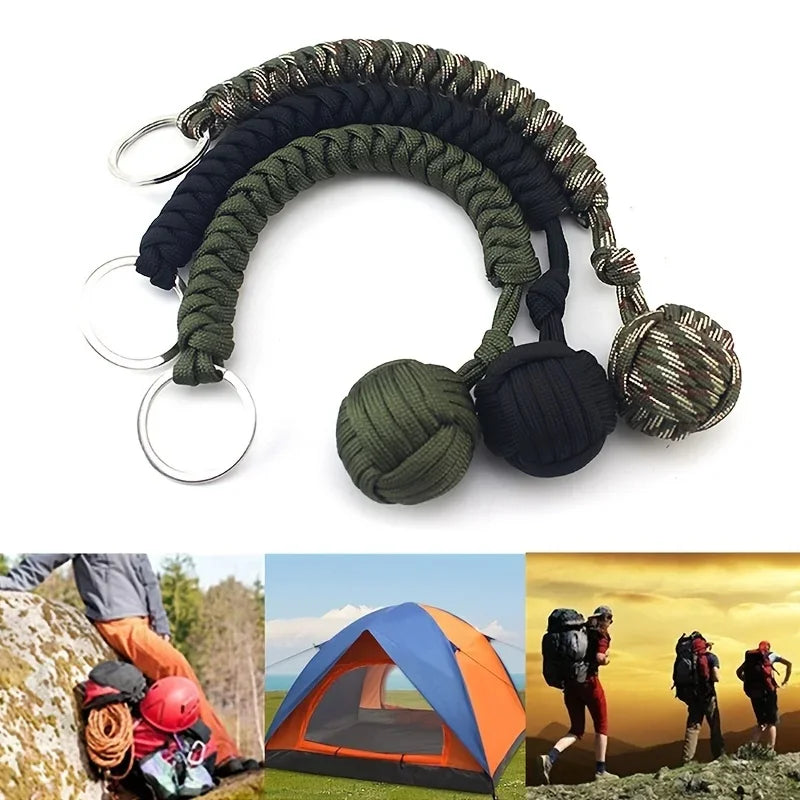 Self Defense Umbrella Rope Monkey Fist Steel Ball Lanyard Survival