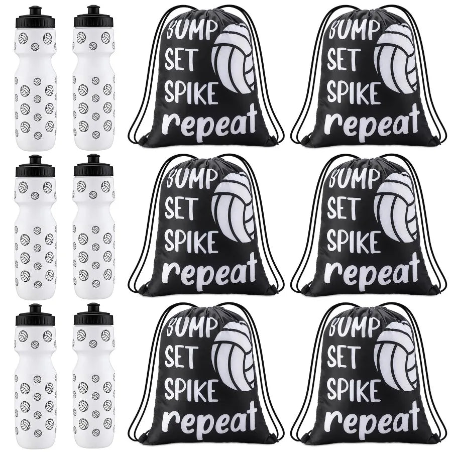 Volleyball Sports Water Bottle With Drawstring Bag Set