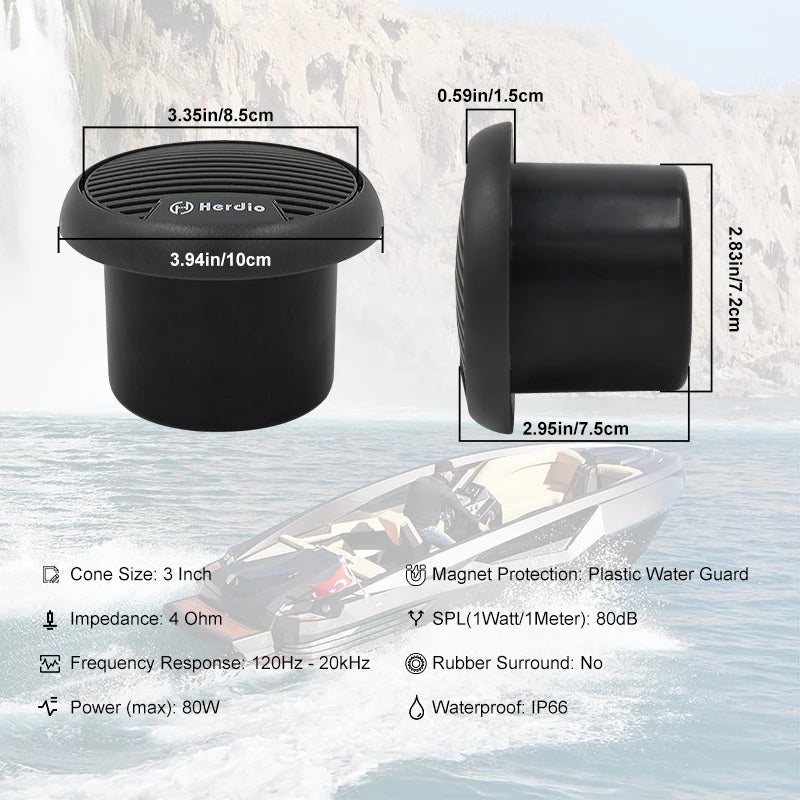 Herdio 140W Two Way Marine Waterproof Stereo Speaker System