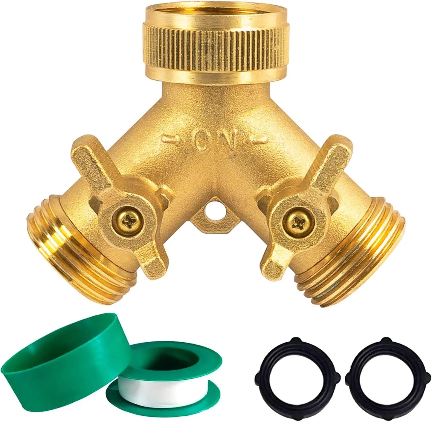 Solid Brass Garden Hose Splitter 2 Way With 2 Valves