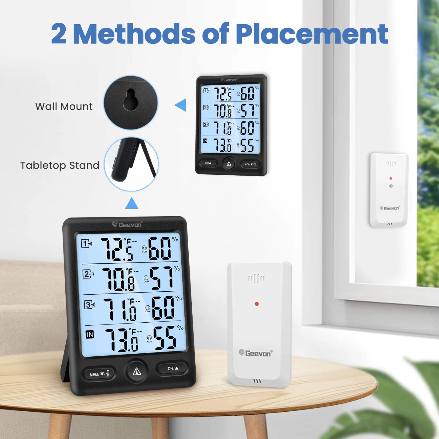 GeeVon Indoor Outdoor Thermometer With 3 Remote Sensors