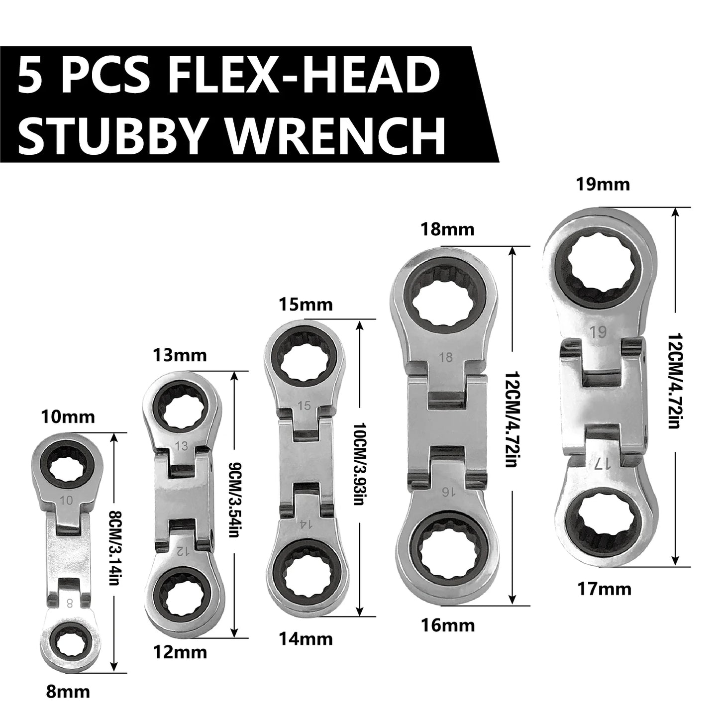 GOSWIFT 5-Piece Dual Flex Head Ratcheting Wrench Set Metric