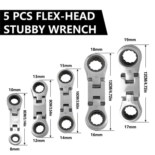 GOSWIFT 5-Piece Dual Flex Head Ratcheting Wrench Set Metric