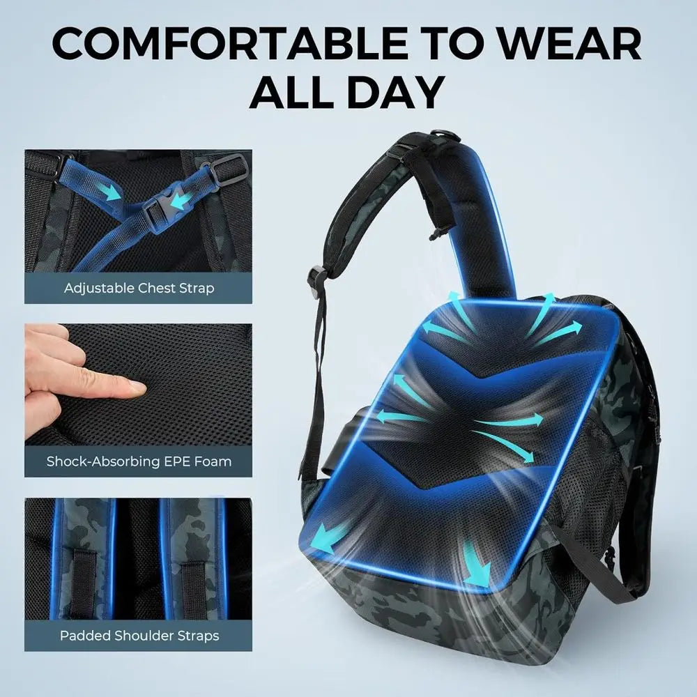 Water Resistant Fishing Tackle Backpack With Rod Holders And Large Storage