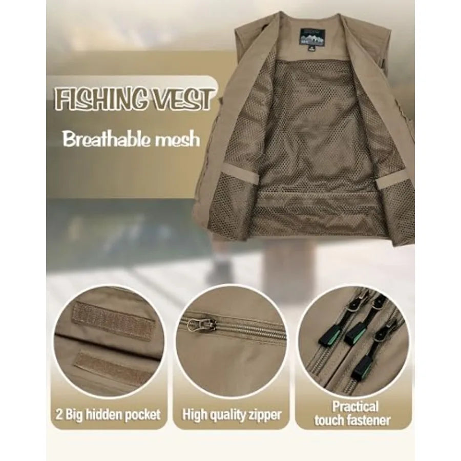 Men's Fishing Vest And Sun Hat Set With Multi Pocket