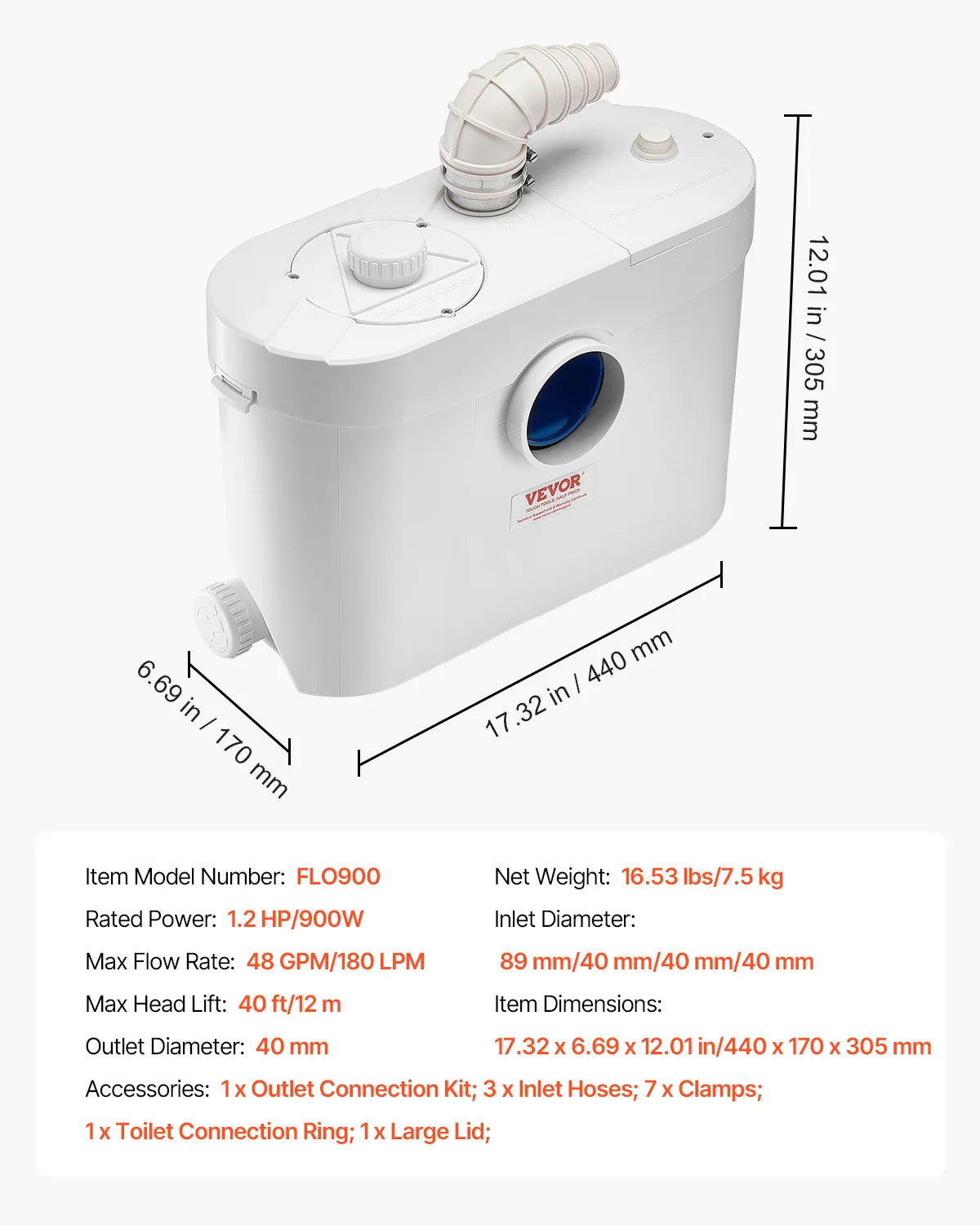 Macerator Sewerage Sump Pump FLO700 FLO900 FLO1200 Upflush