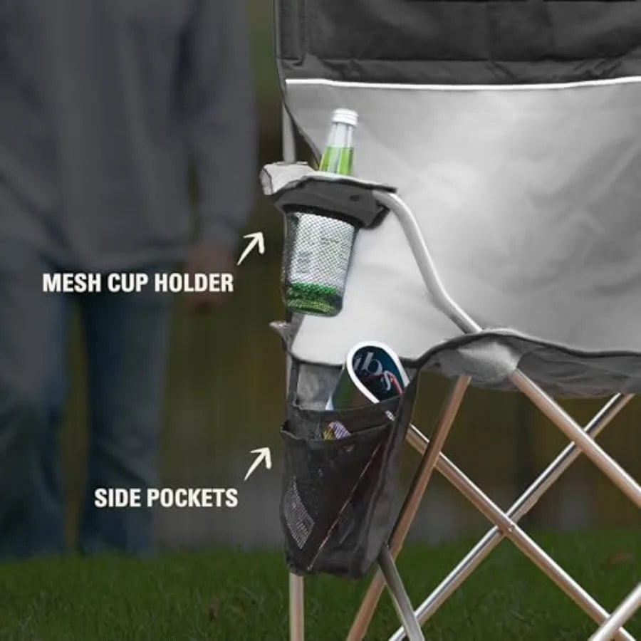 Portable Camping Chair With Four Can Cooler Cushioned Seat And Cup Holder