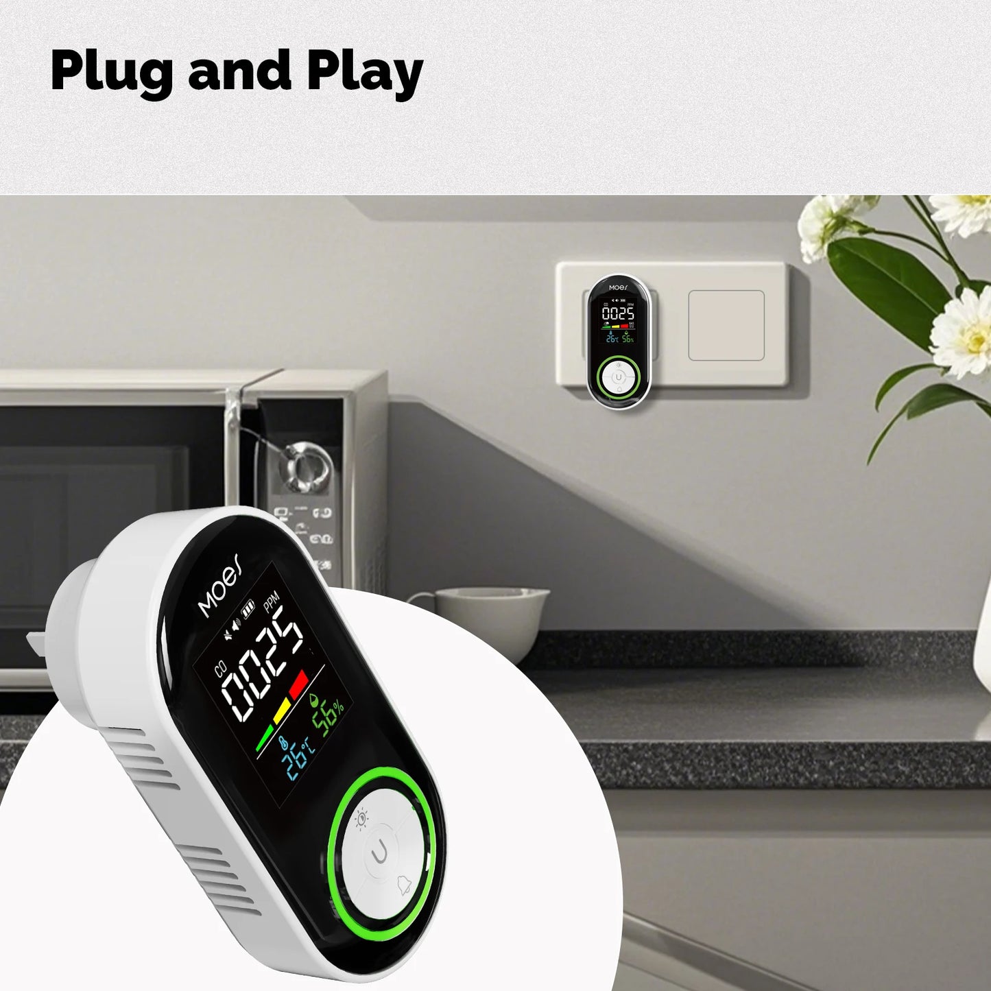 MOES CO Smoke Gas Detector Alarm Carbon Monoxide Sensor With LED Display