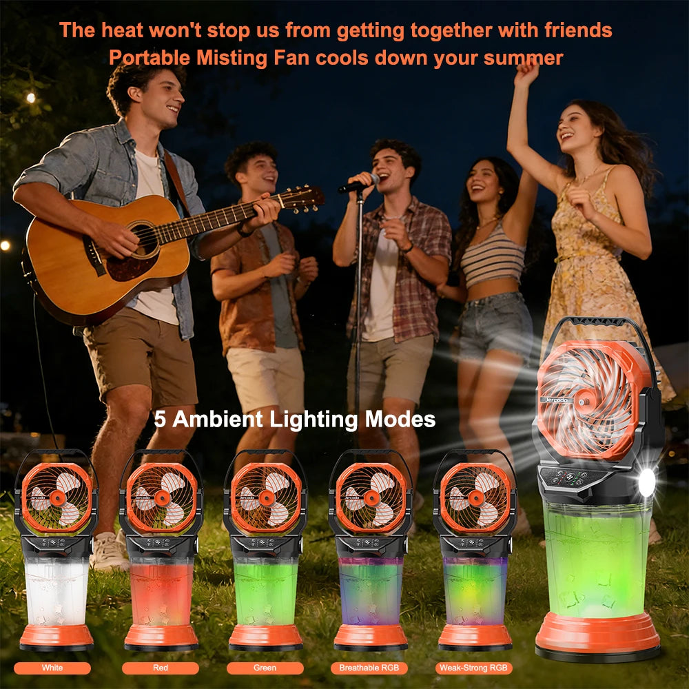 Portable Misting Fan With Rechargeable Battery And RGB Lights