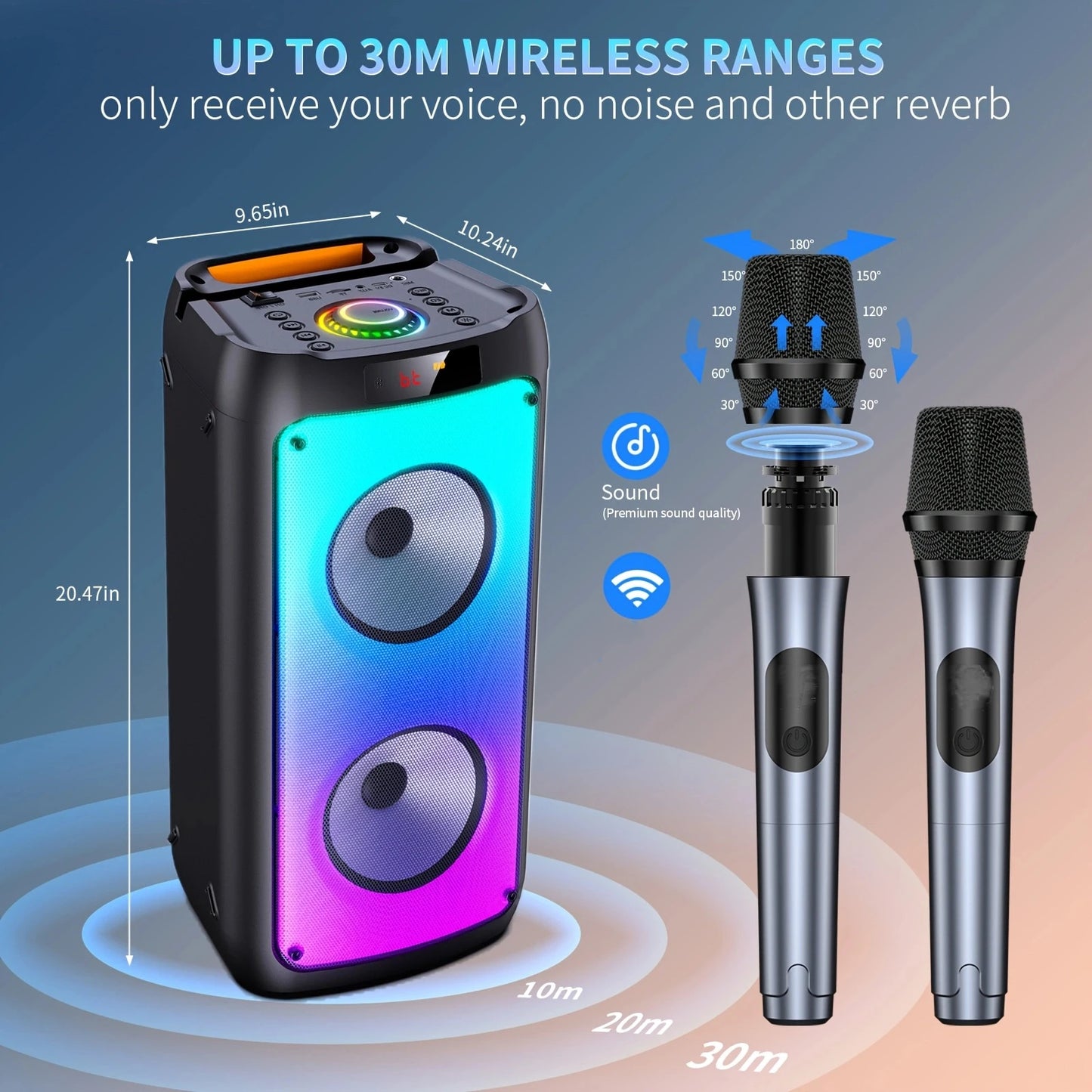 FanFun Wireless Bluetooth Karaoke Speaker With 2 Microphones