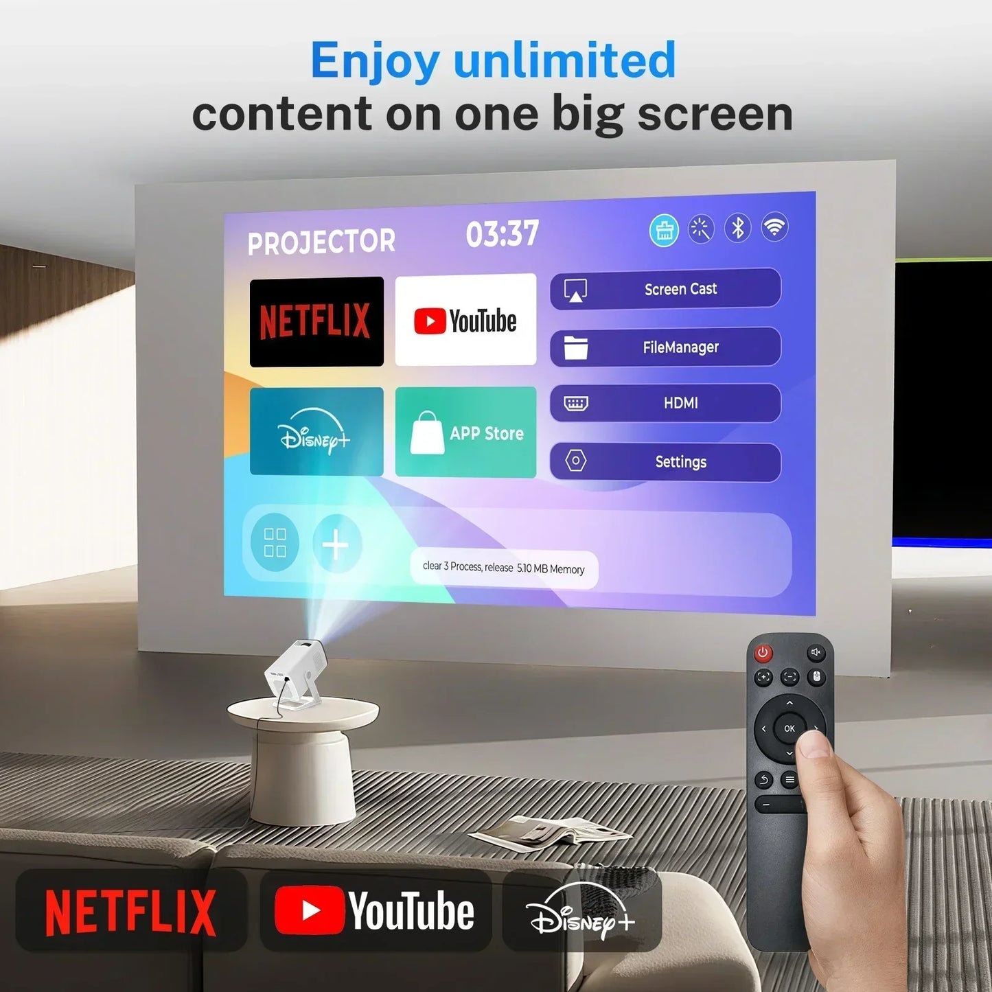 LynCast Smart Mini Projector 1080P 4K Android TV WiFi6 BT54