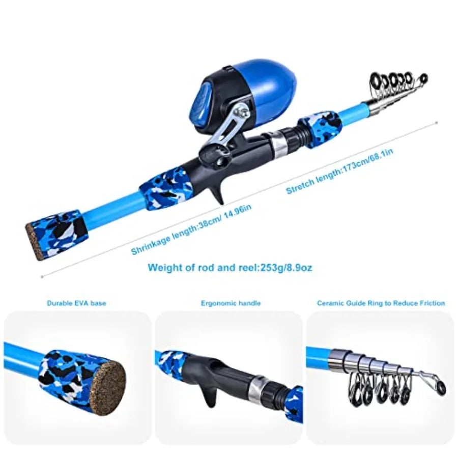 Portable Telescopic Fishing Rod Set With Chair Net Bag