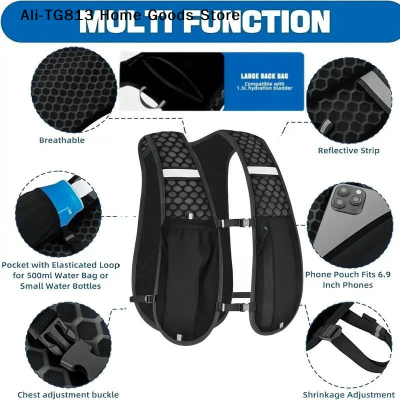 Lightweight Reflective Running Hydration Vest With Adjustable Chest Strap