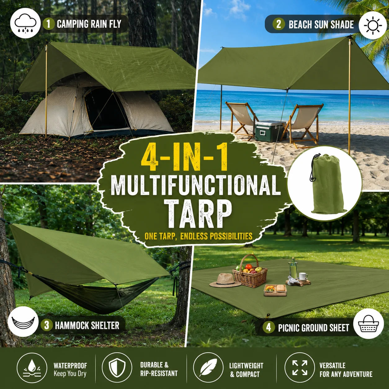 Durable Outdoor Waterproof Tarp Camping Shelter Ground Sheet With Grommets