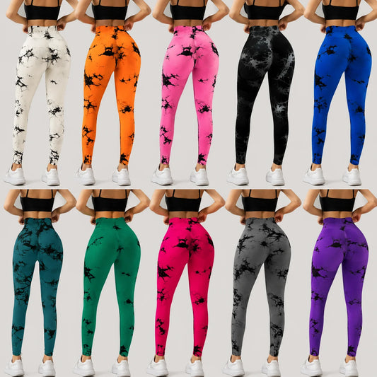 Tie Dye High Waist Yoga Pants For Women Elastic Waist