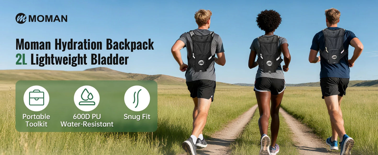 Moman Hydration Backpack With Water Bladder Durable 600D PU