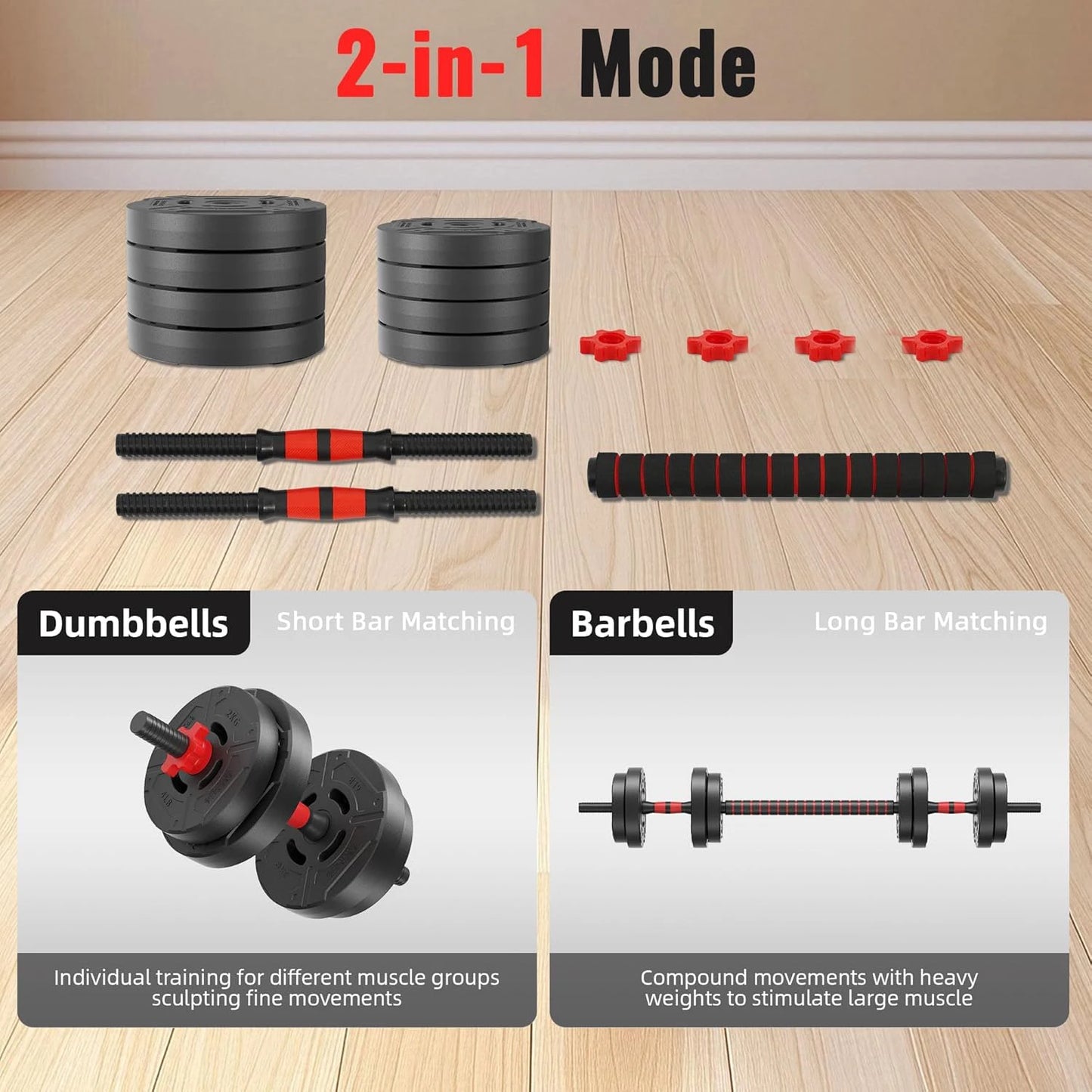 2-In-1 Adjustable Dumbbell And Barbell Set For Home Gym