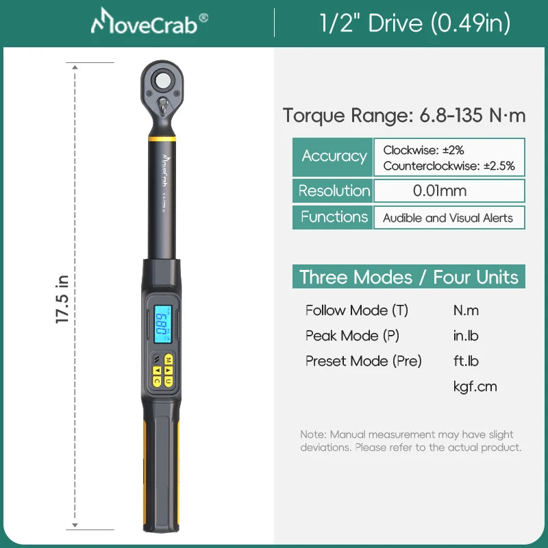 MoveCrab Digital Torque Wrench 1 to 340 Nm with LEDs