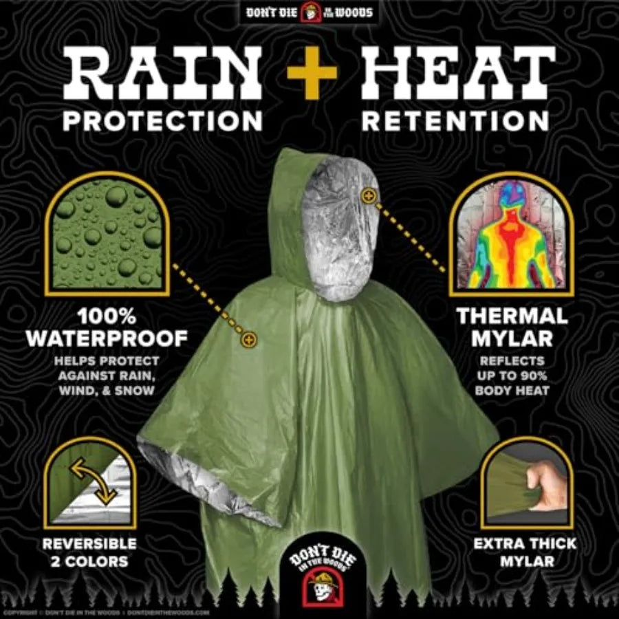 Rain And Heat Emergency Poncho Wearable Mylar Space Blanket