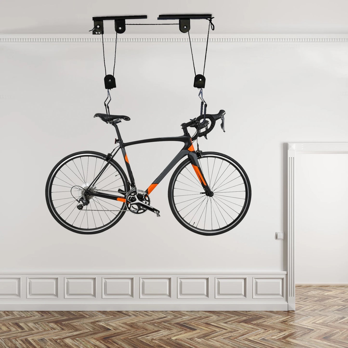 Garage Ceiling Bike Hoist With Pulley Storage System