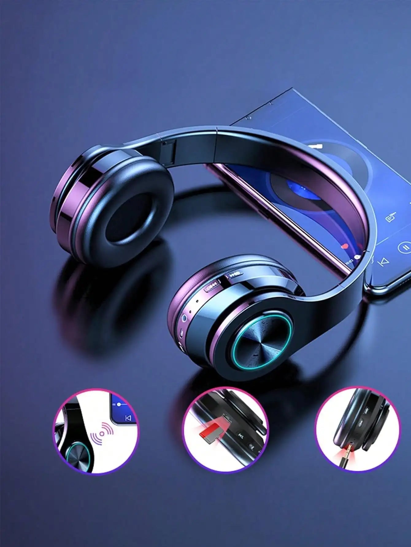 VIKEFON RGB Gaming Headphones Wireless Bluetooth With Microphone