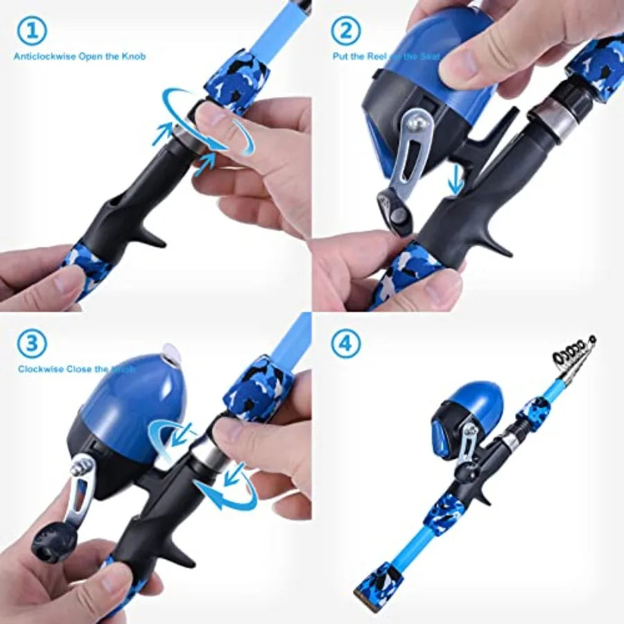 Portable Telescopic Fishing Rod Set With Chair Net Bag