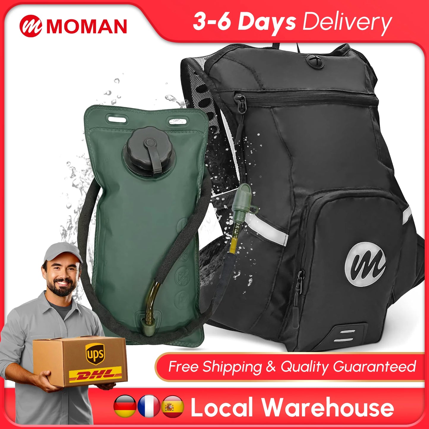 Moman Hydration Backpack With Water Bladder Durable 600D PU