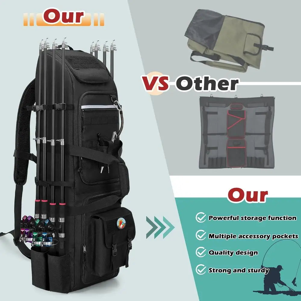 Fishing Backpack 8 Rod Capacity With Gear Storage And Molle System